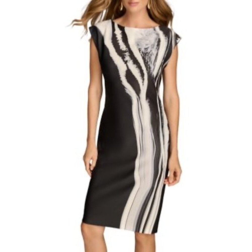 Donna Karan New York Womens Black & White Print Sheath Dress Size 6P